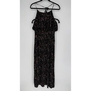 LIRA VISCOSE MAXI DRESS BLACK CHERRY BLOSSOM FLORAL LARGE HALTER LIGHTWEIGHT